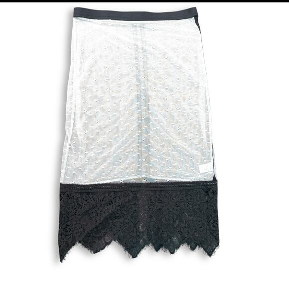 For Love & Lemons Skivvies Midi Slip Skirt Whimsigoth White Mesh Black Lace XS - Picture 1 of 9